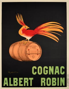 Original Antique Poster Cognac Albert Robin French Drink Advertising Art Bird