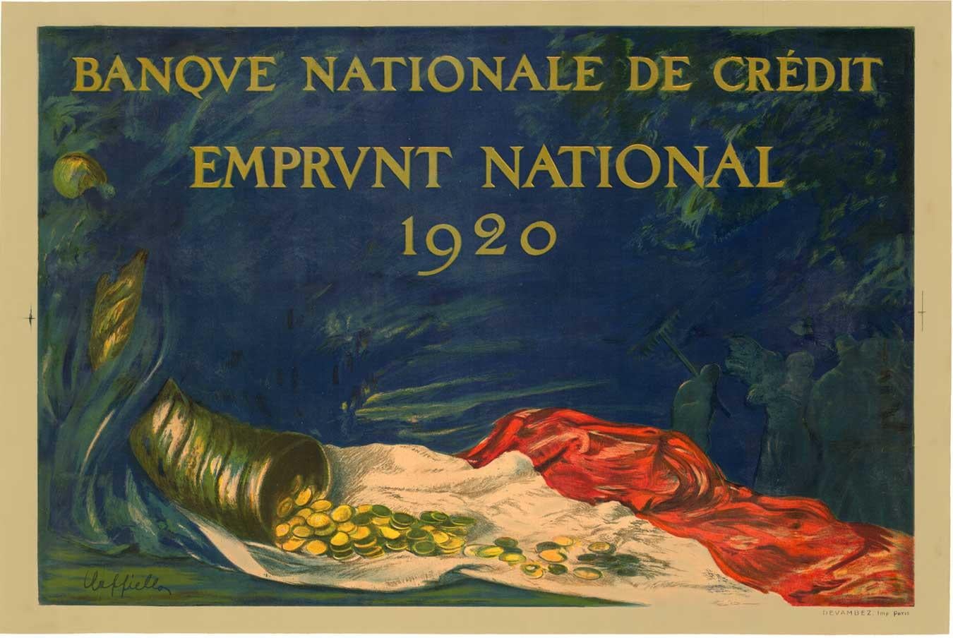 Leonetto Cappiello Still-Life Print – Vintage-Poster „Banque Nationale de Credit Emprunt National 1920“, Vintage