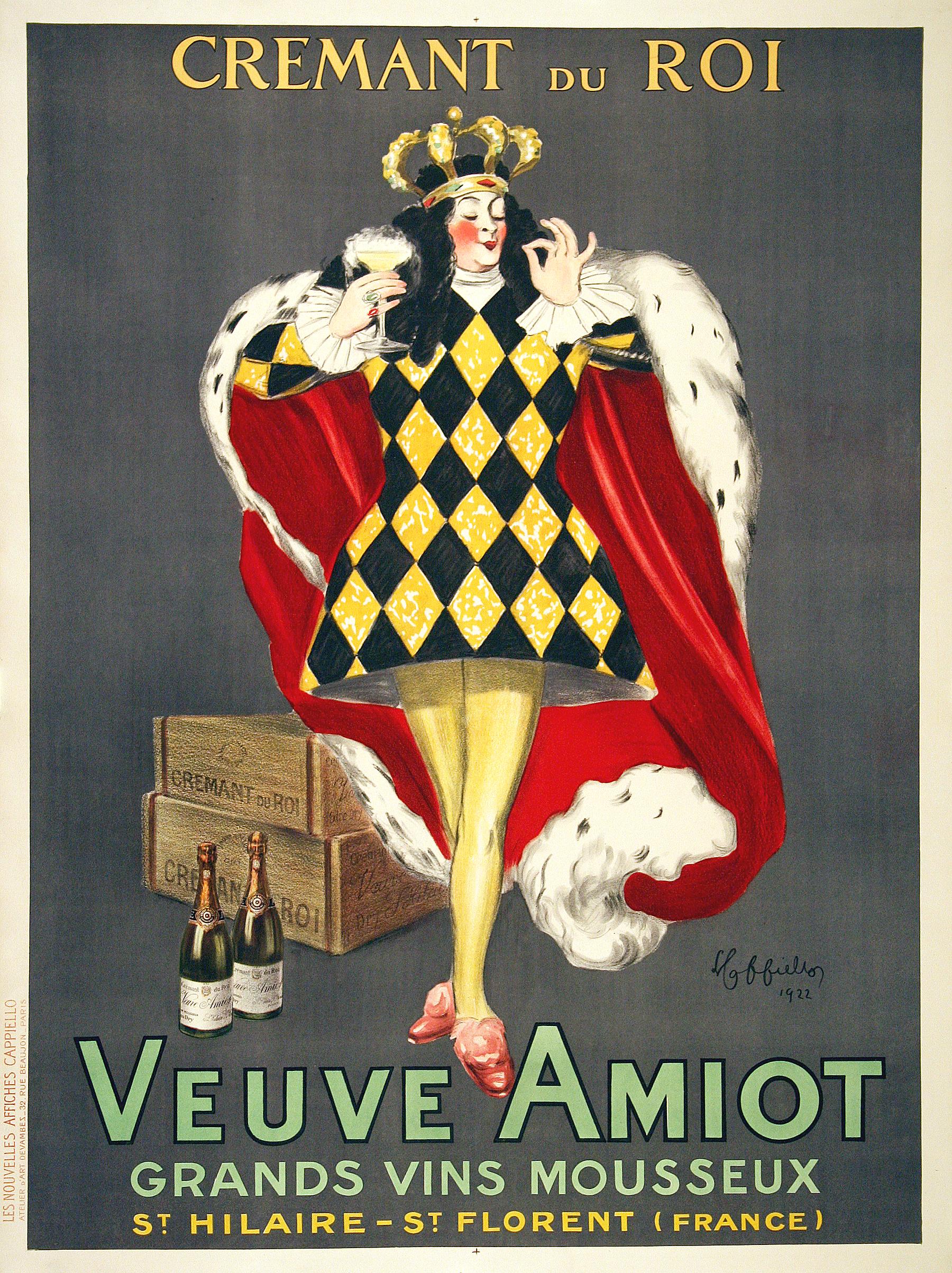 Cartel original Cappiello Vintage Veuve Amiot Champagne King 1922