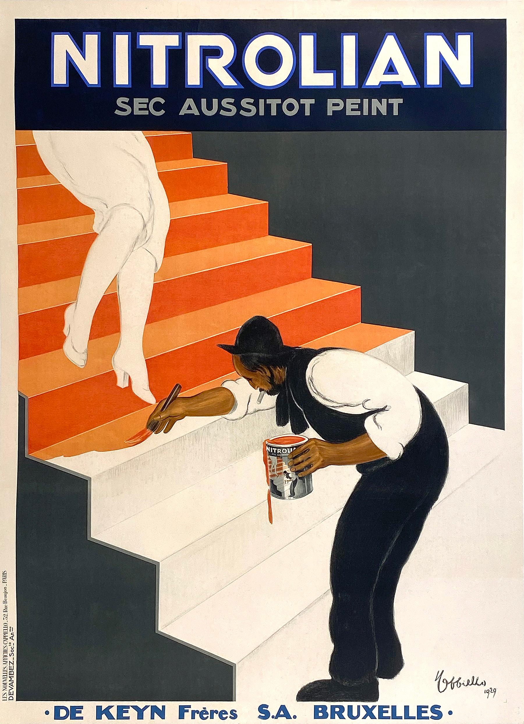 Este cartel realizado para la empresa de pinturas Nitrolian es uno de los carteles más icónicos y entrañables creados por el gran artista Leonetto Cappiello. En esta imagen vemos que la pintura se seca tan rápidamente que la mujer de blanco puede
