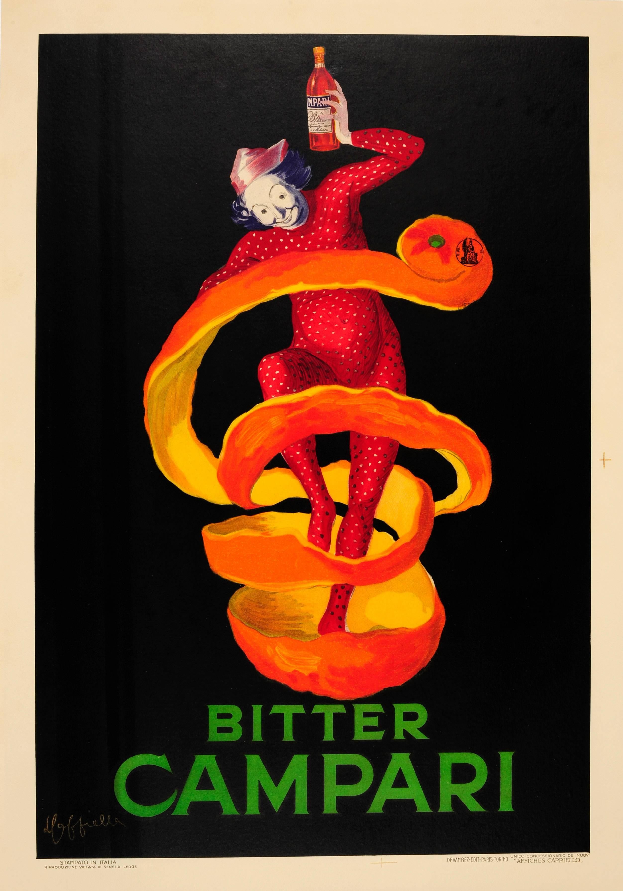 Leonetto Cappiello Print - Original Vintage Cappiello Bitter Campari Drink Poster Iconic Orange Peel Design