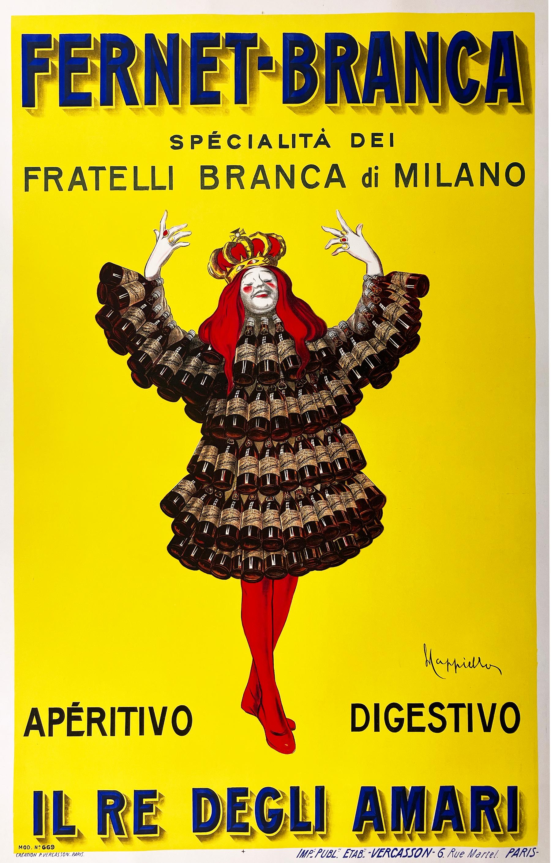Poster originale d'epoca di Cappiello Fernet Branca con testo italiano 1909 - Print di Leonetto Cappiello