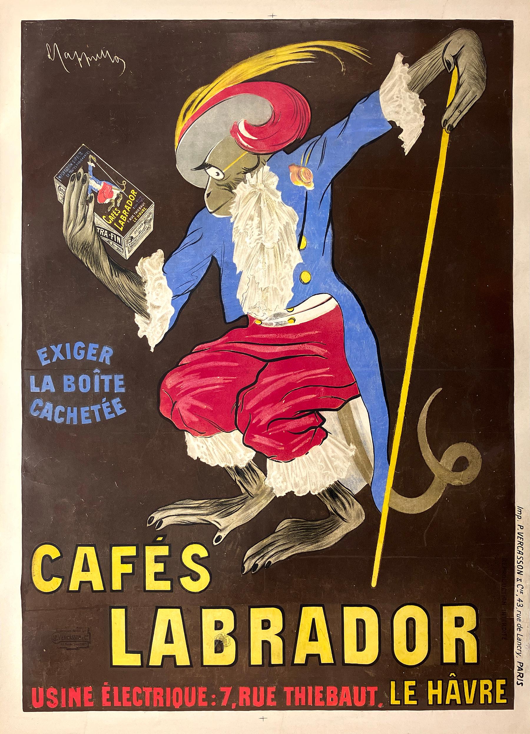 Original Vintage Cappiello Poster - Cafes Labrador 1903 - Rare - Print by Leonetto Cappiello