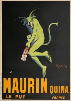 Original Vintage Cappiello-Poster Maurin Quina, Maurin Quina, „Maurin Quina“, grüner Dämon mit Flasche, ca. 1906