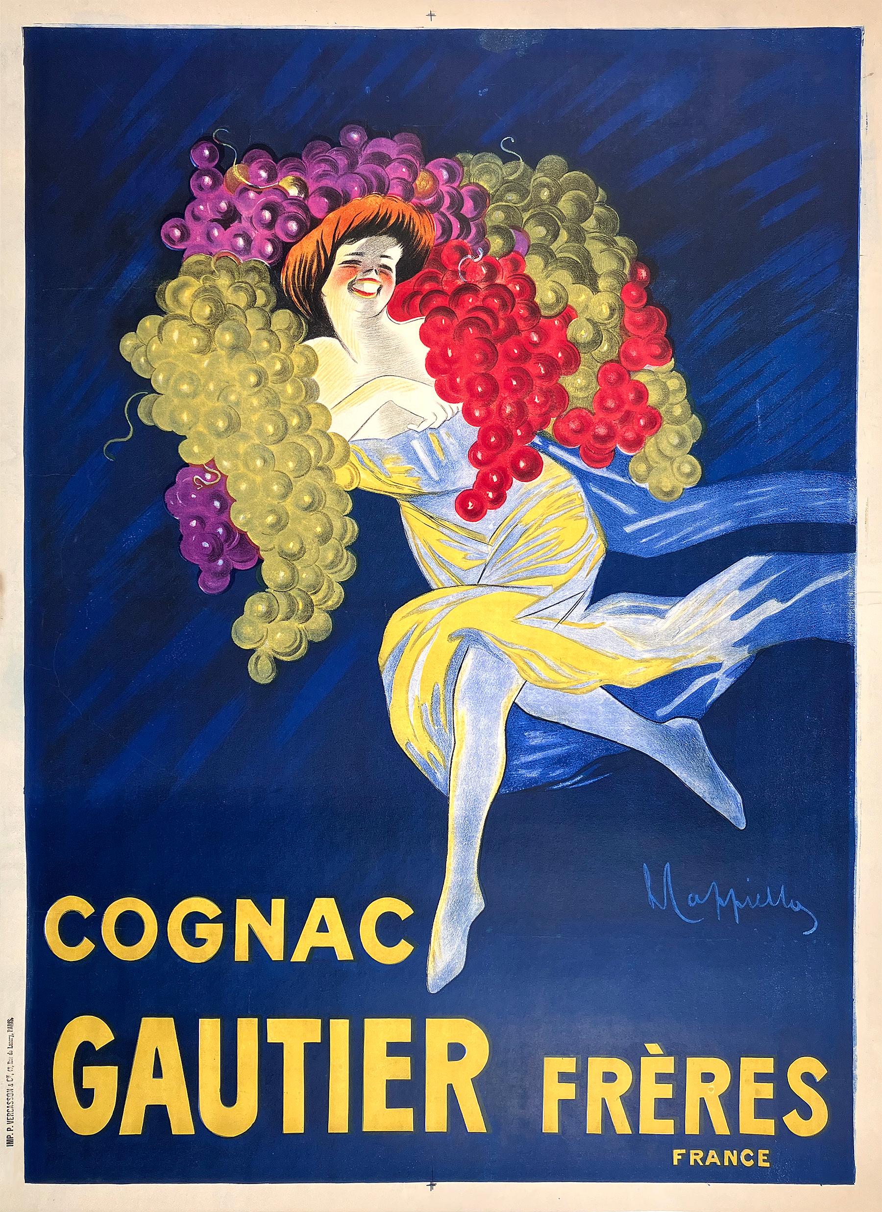 Original Vintage Rare Cappiello Poster Cognac Gautier Freres c1907 - Print by Leonetto Cappiello