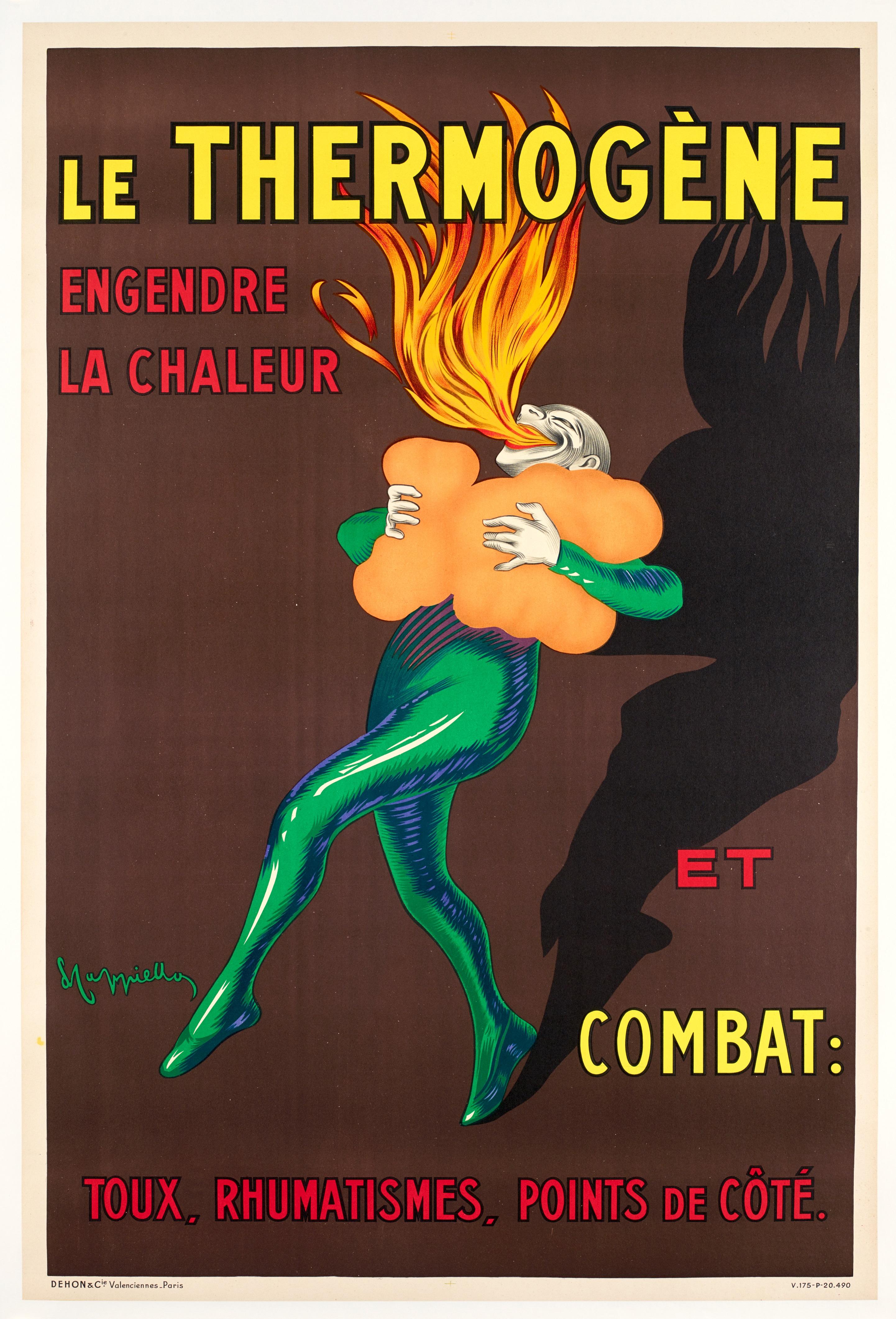 French Leonetto Cappiello, Vintage Poster, Thermogene, Cough, Devil, Clown, 1940 For Sale