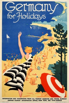 Original Vintage Summer Travel Poster Germany For Holidays Seaside Beach Sailing