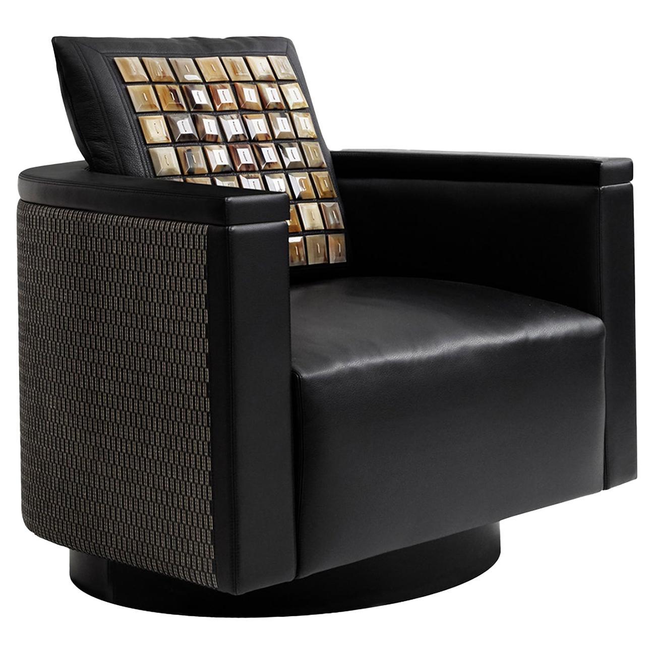 Leonia Black Leather Armchair with Horn Inserts