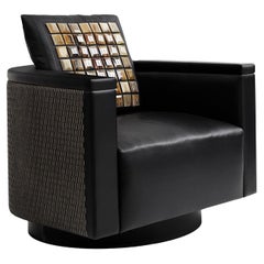 Leonia Black Leather Armchair with Horn Inserts