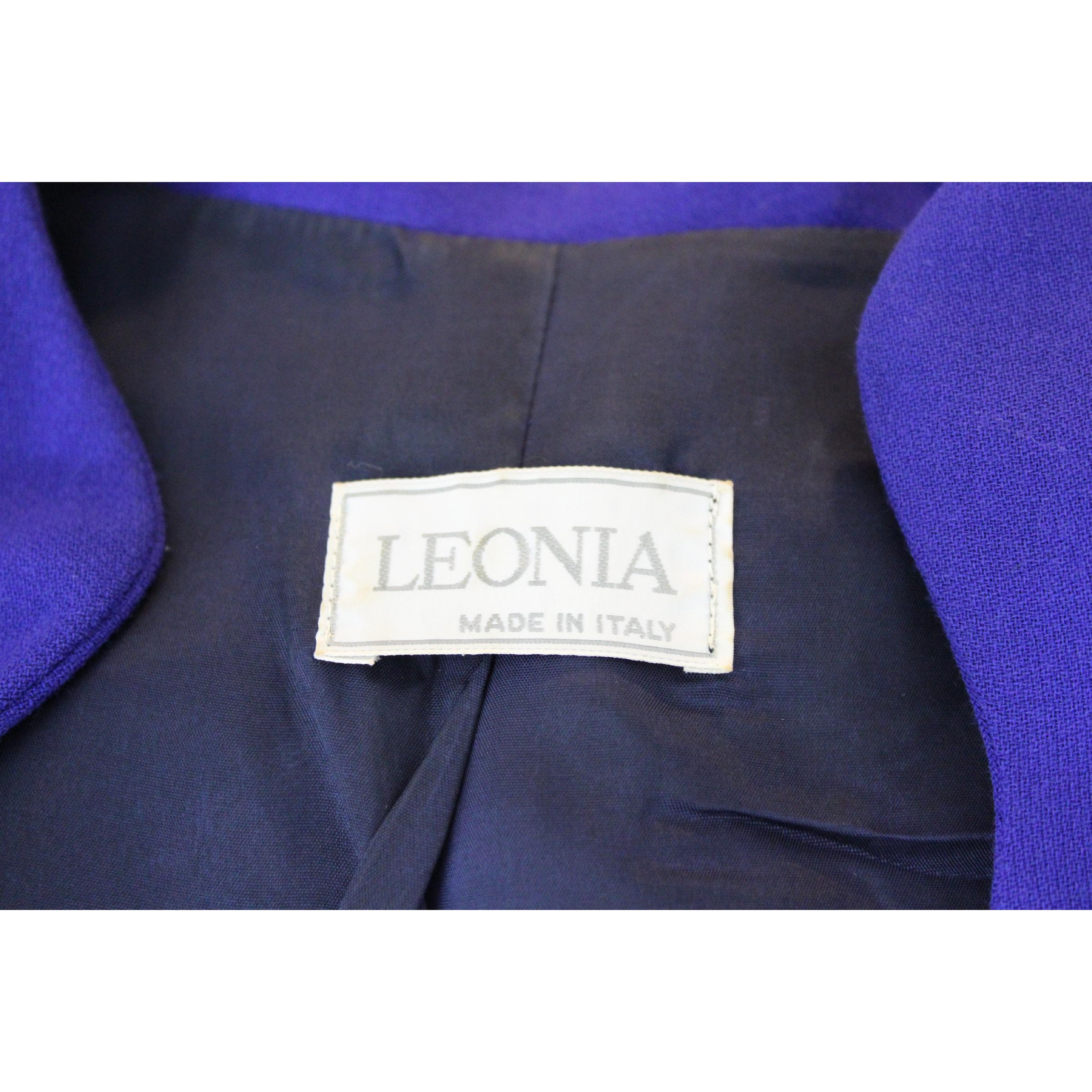 Leonia Polvani Blue Wool Velvet Floral Strass Evening Skirt Suit 1980s 3