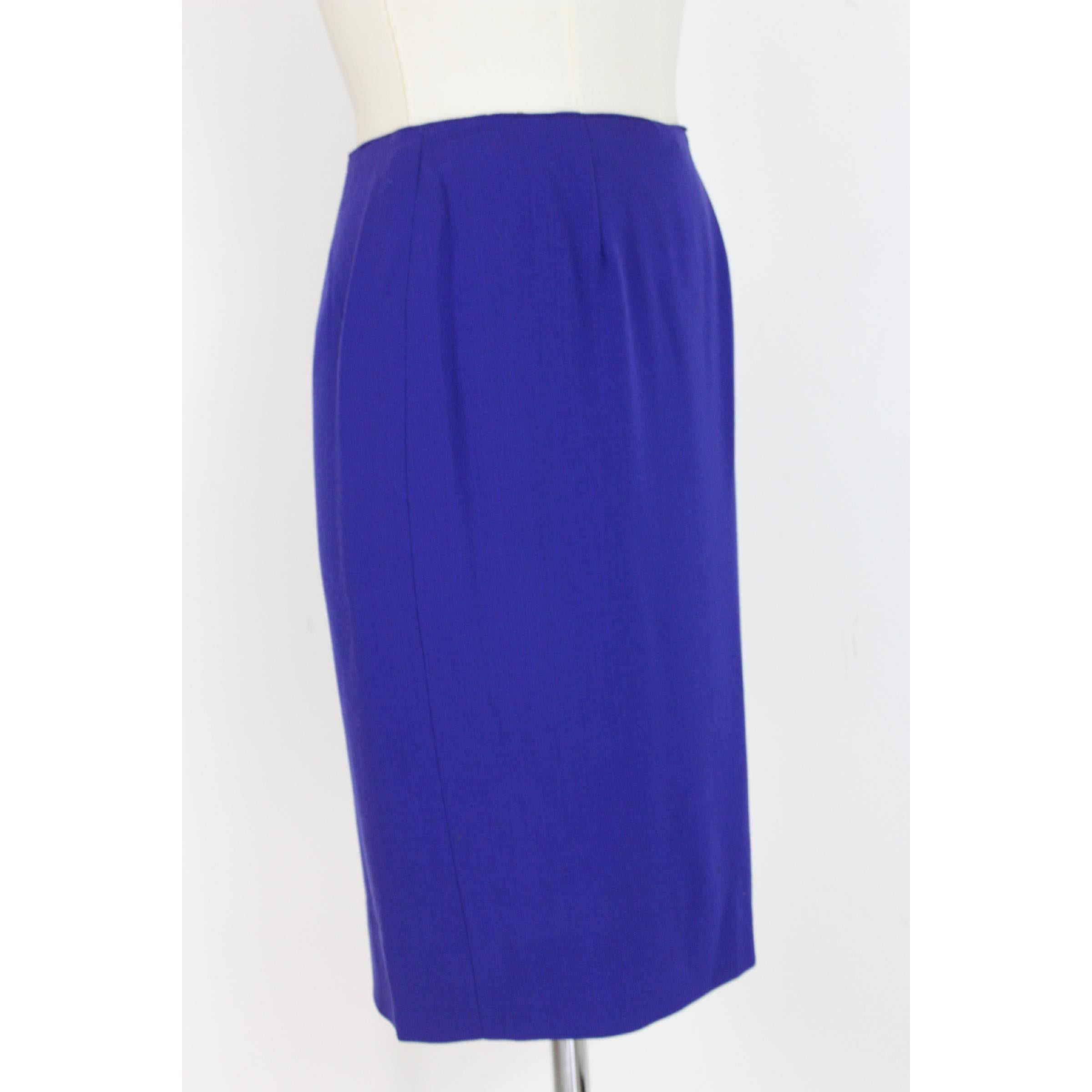 Leonia Polvani Blue Wool Velvet Floral Strass Evening Skirt Suit 1980s 5