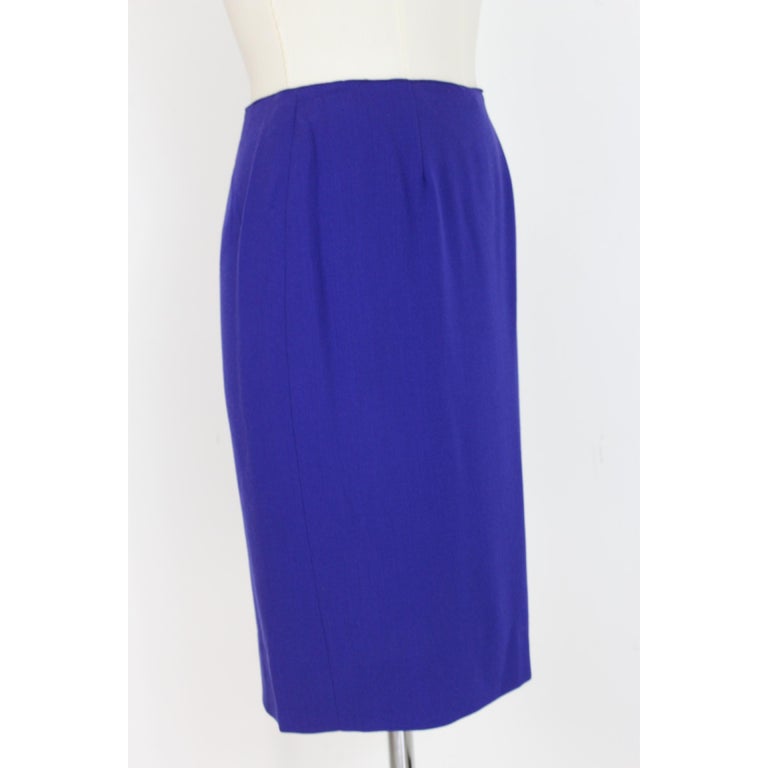 Leonia Polvani Blue Wool Velvet Floral Strass Evening Skirt Suit 1980s ...