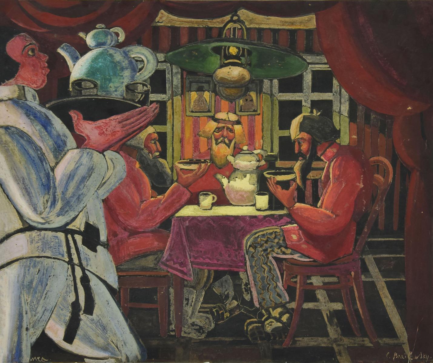 Interior of a dacha - Tempera by L. and R. Brailowsky - Early 20th Century