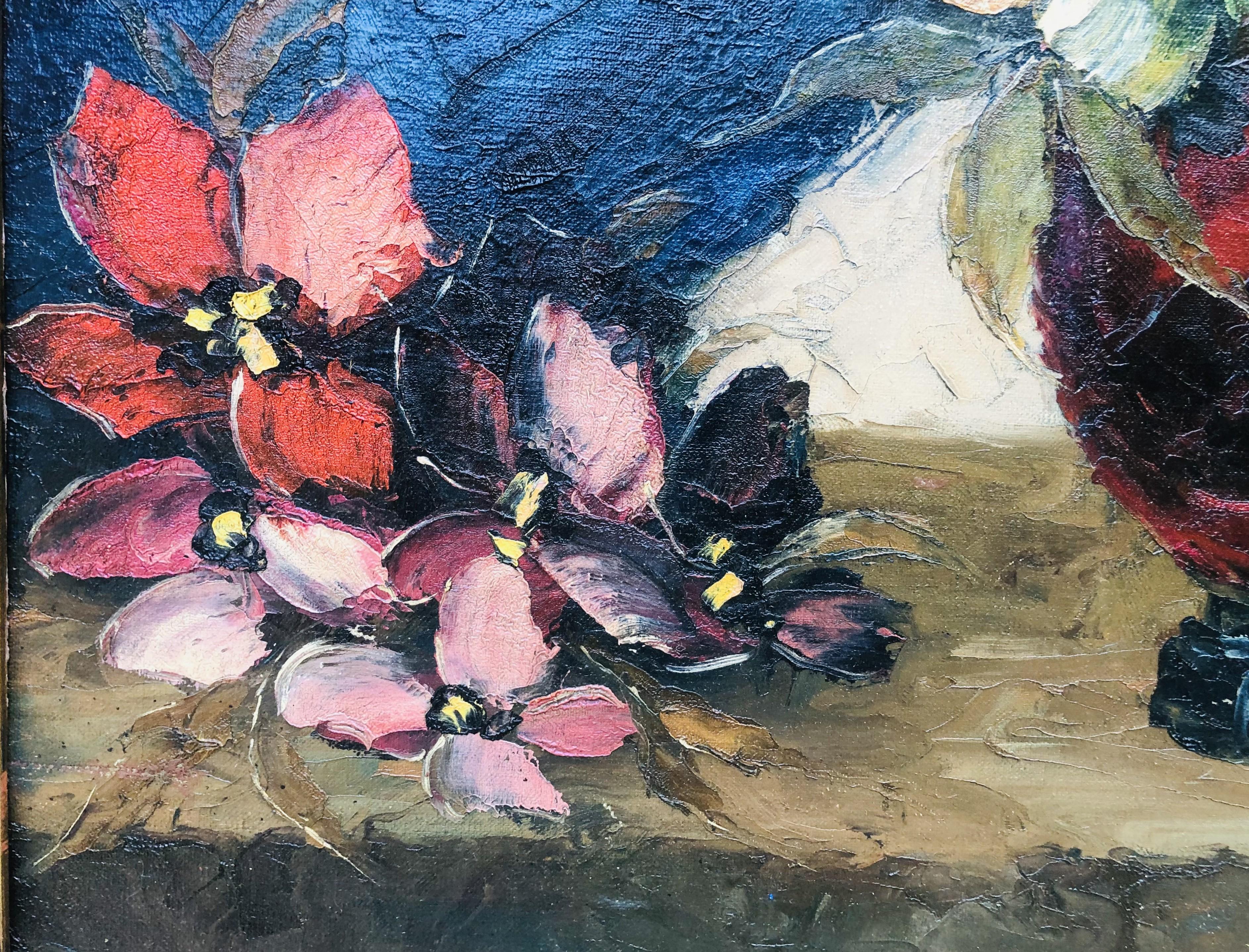 Splendido olio floreale antico degli anni '20 con magnolie di Leonid Gechtoff 3