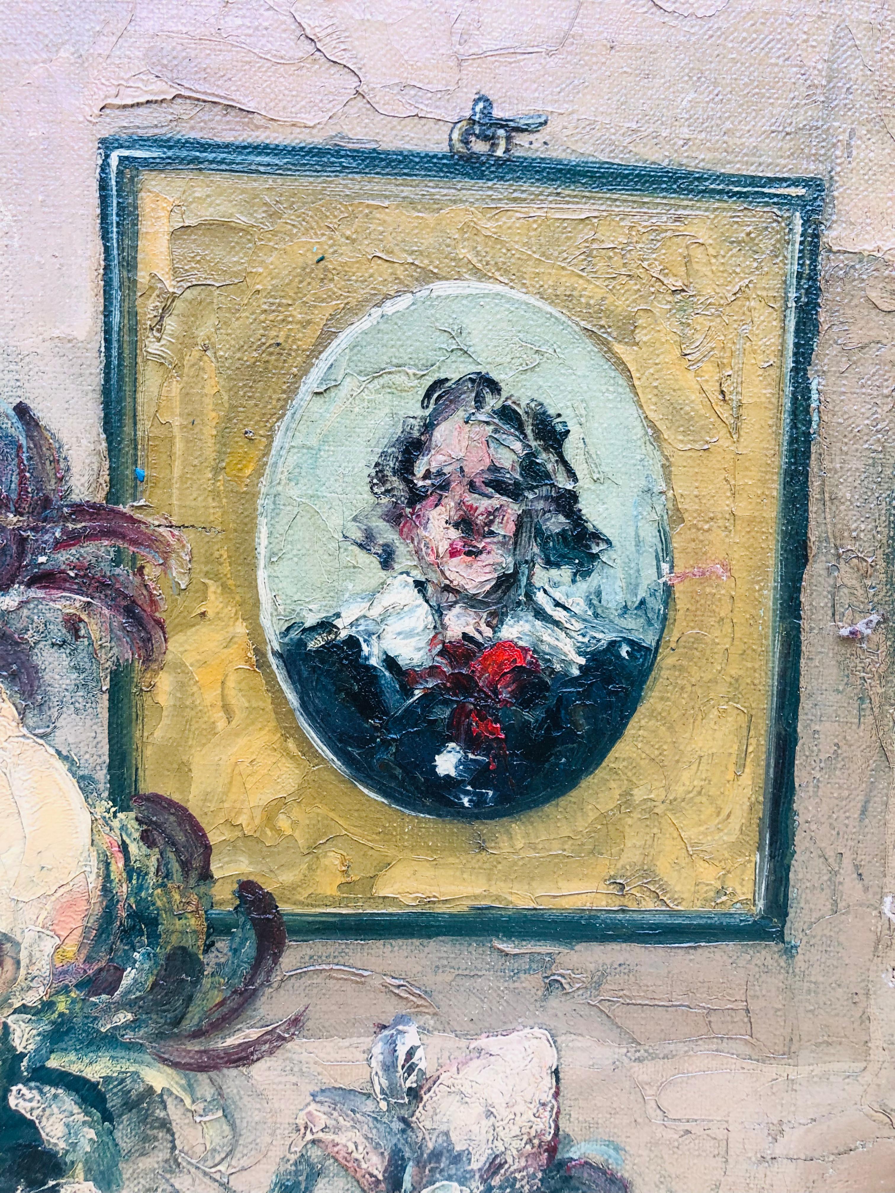 Splendido olio floreale antico degli anni '20 con magnolie di Leonid Gechtoff 6