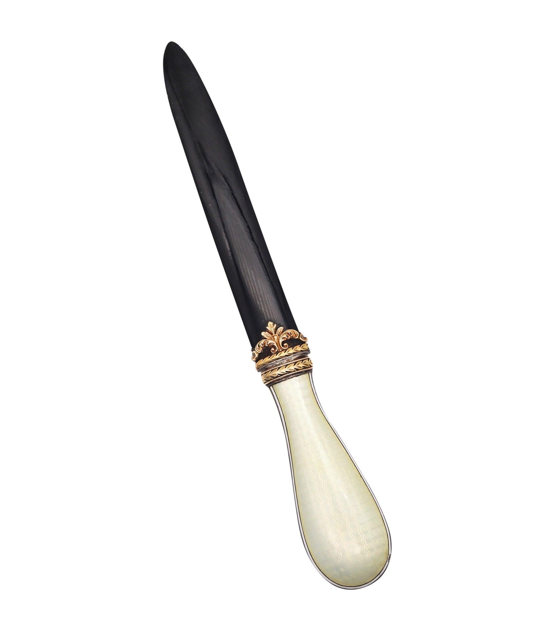 LEONID KOCHERGIN 1900 Russian Empire Enameled Letter Opener In 14Kt Gold Silver For Sale 2