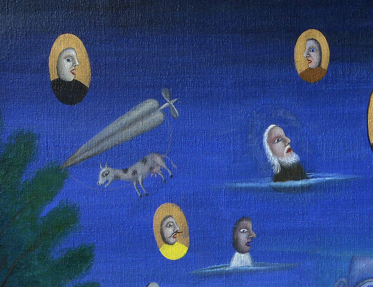 La gloria de la mañana. Obra de arte surrealista. Óleo sobre lienzo, 65x92 cm - Figurative Painting Púrpura de Leonid Purygin