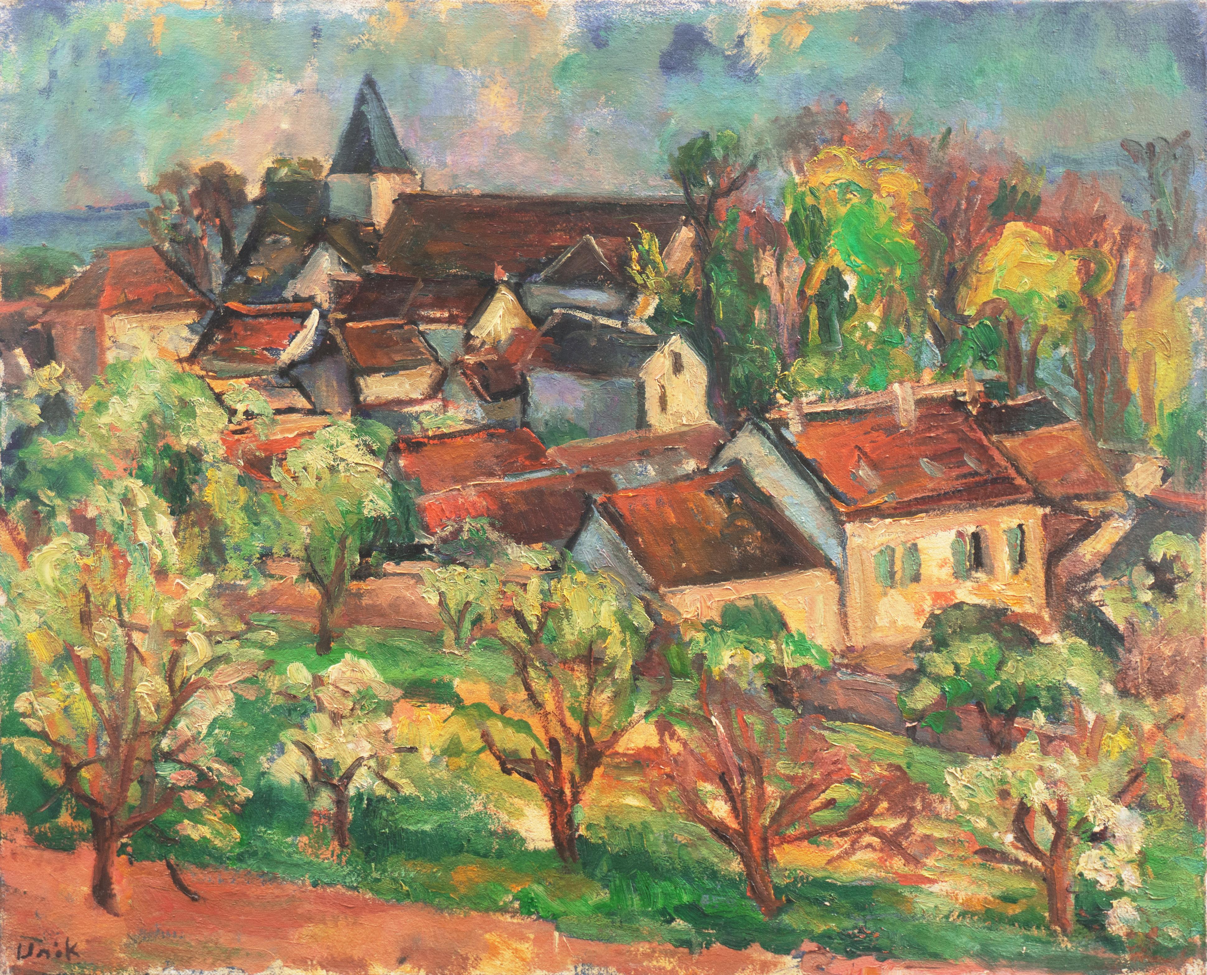 Leonid Unik Landscape Painting - 'Hungarian Landscape', Ukrainian Post-Impressionist, Budapest, Hungary, Israeli