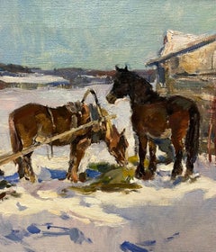 „ Febbraio“ cavalli nella neve , Olio cm. 84 x 63 1965
