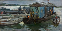 „ Pescatori , serata“  Olio su tela cm. 58 x 30  1973