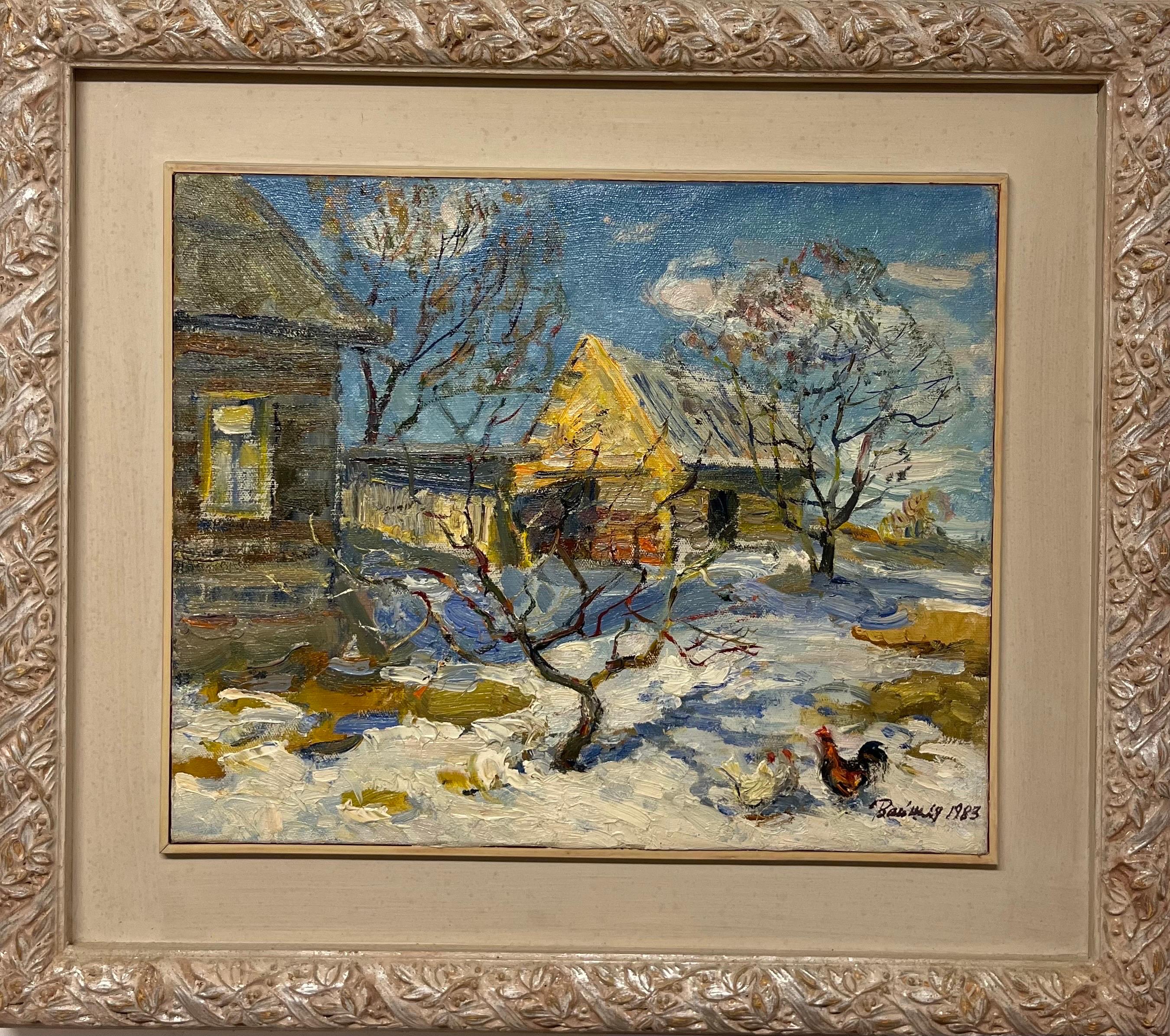 Leonid VAICHILIA Landscape Painting - "Blue day" Snow  Oil cm. 50 x 40 1985