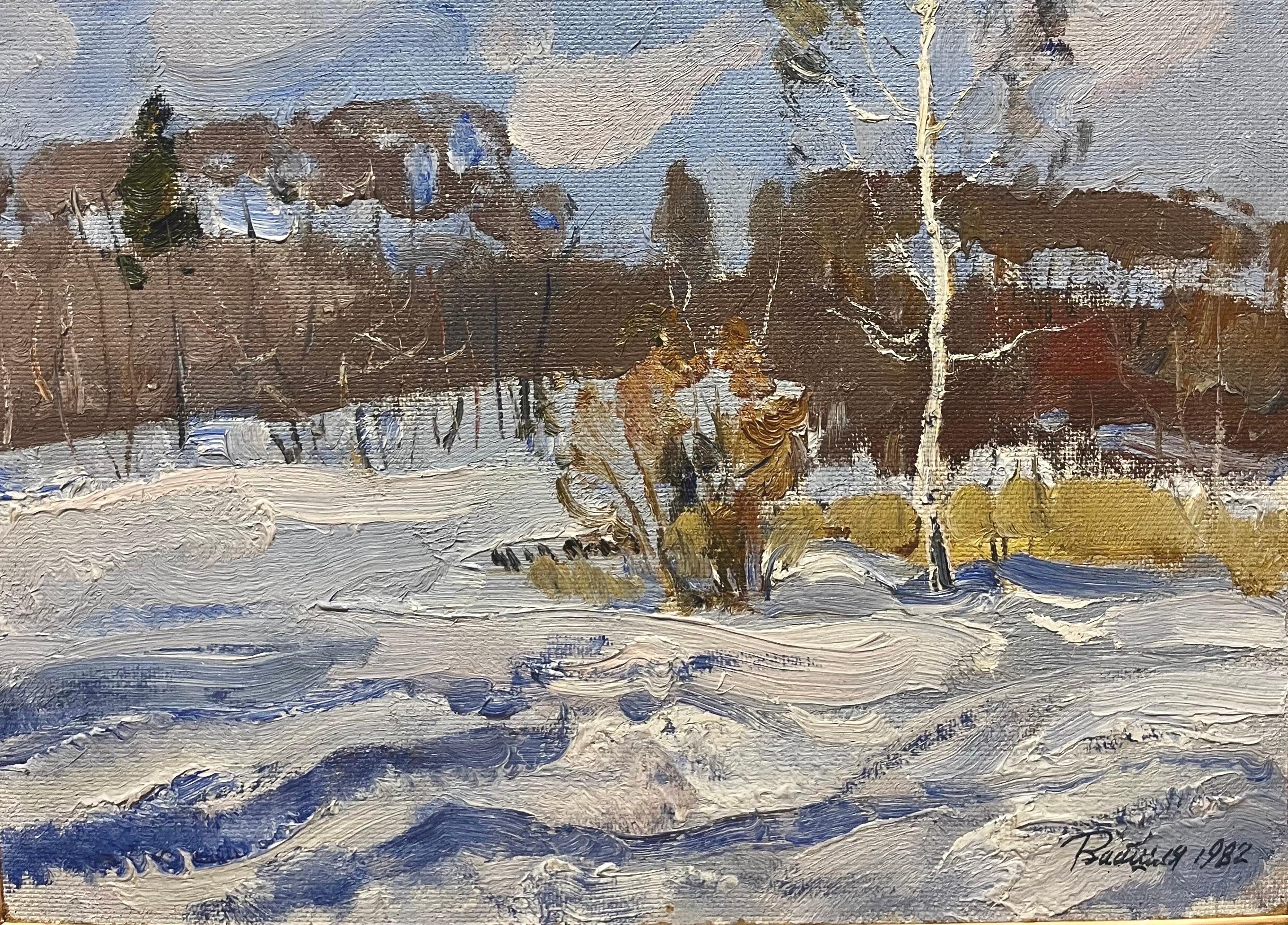 Matin froid   Huile  cm. 43 x 31 cm, 1982 - Impressionnisme Painting par Leonid VAICHILIA