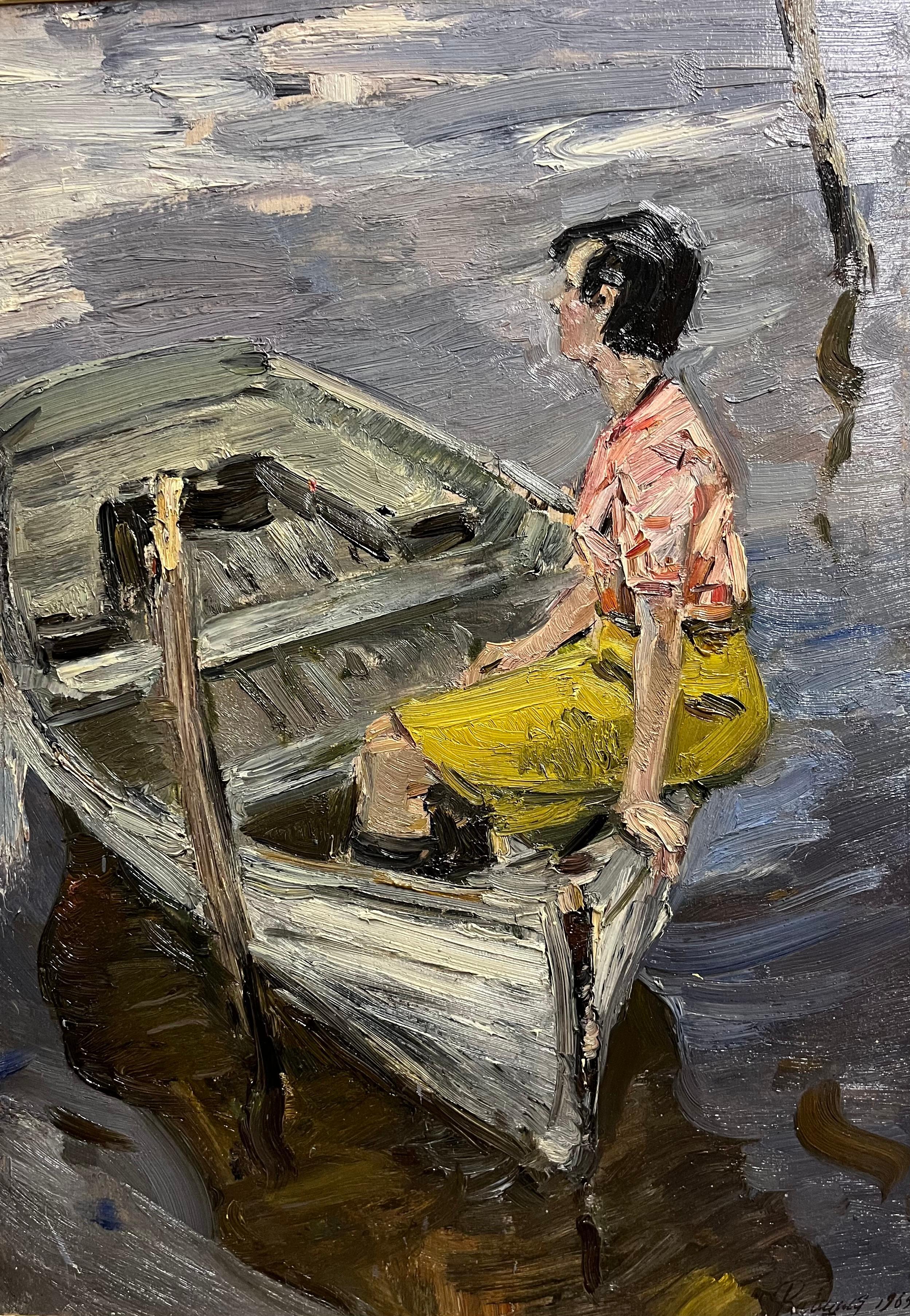 „Donna sul fiume“ Olio su tavola cm. 50 x 67  1965 – Painting von Leonid VAICHILIA