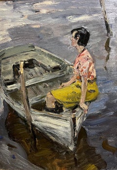 "Donna sul fiume" Olio su tavola cm. 50 x 67  1965