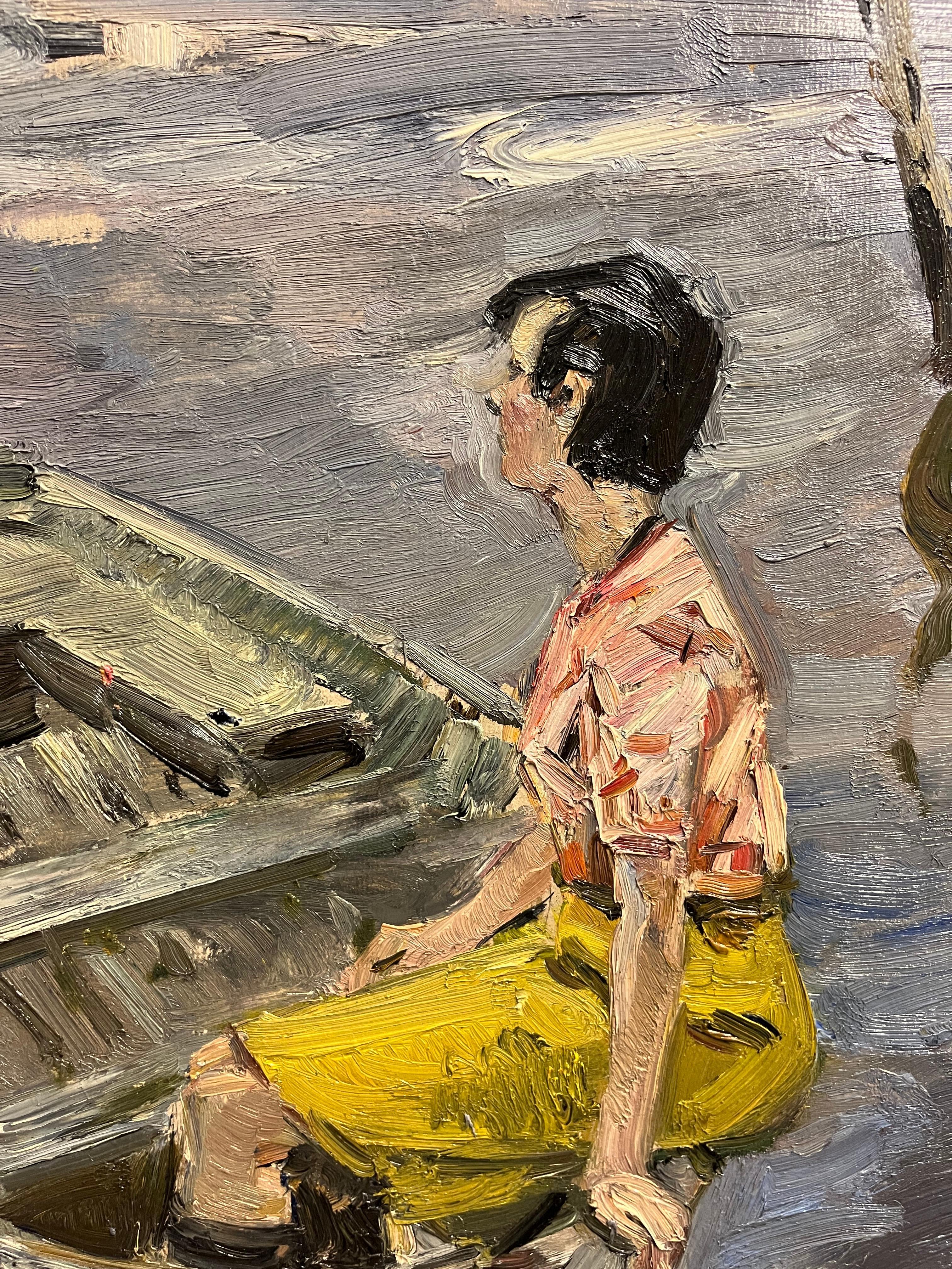 „Donna sul fiume“ Olio su tavola cm. 50 x 67  1965 (Impressionismus), Painting, von Leonid VAICHILIA