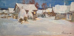 "Evening in the small town" Snow, winter, white Oil cm.50 x 25 1967