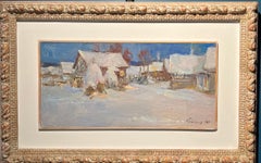 "Evening in the small town" Snow, winter, white Oil  cm.50 x 25  1967