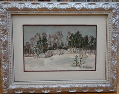 ""Near the forest"" Schnee, Wald, Winter, weißes Öl  cm. 46 x 30   1987