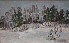 "Vicino alla foresta" Neve, Foresta, Inverno, Olio bianco  cm. 46 x 30   1987