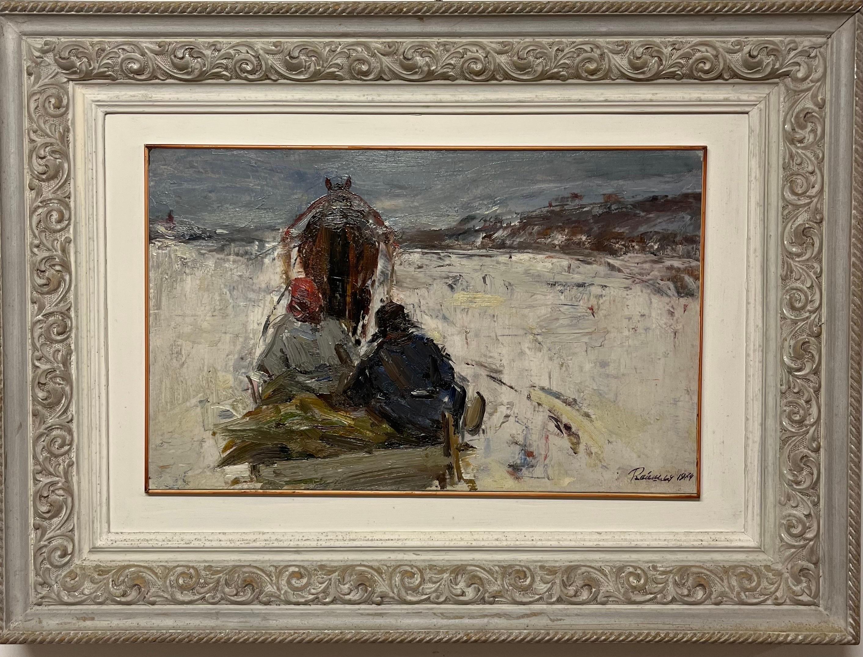 Leonid VAICHILIA Landscape Painting - "Sled in the snow" Oil cm. 50 x 30 1974