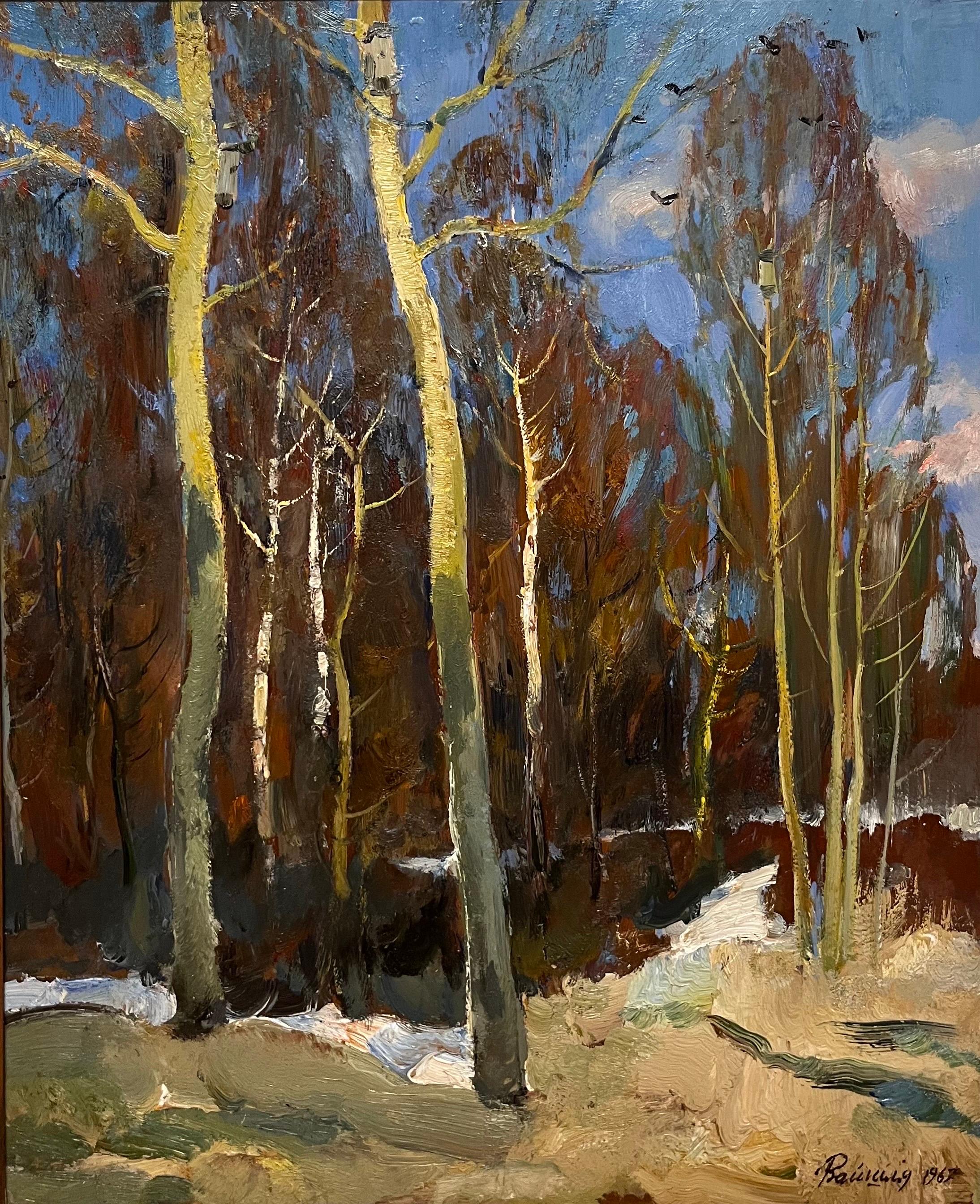 Leonid VAICHILIA Landscape Painting - "Spring sunshine in the woods" Oil cm.62 x 51  1967