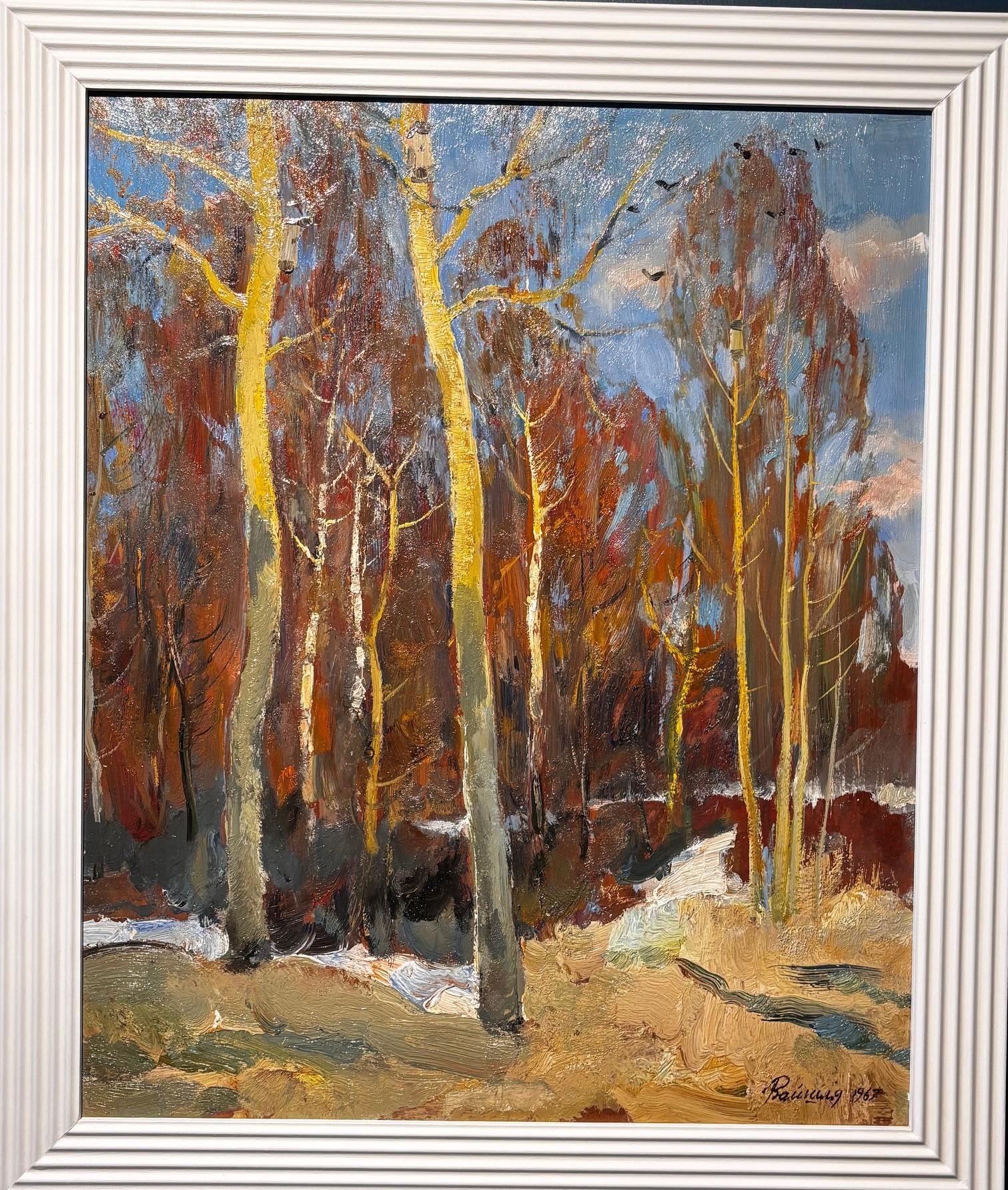 Landscape Painting de Leonid VAICHILIA - "Sol de primavera en el bosque" Óleo cm.62 x 51  1967