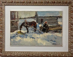 Vintage "Wait" Snow, Winter,  Oil   cm. 50 x 33  1971