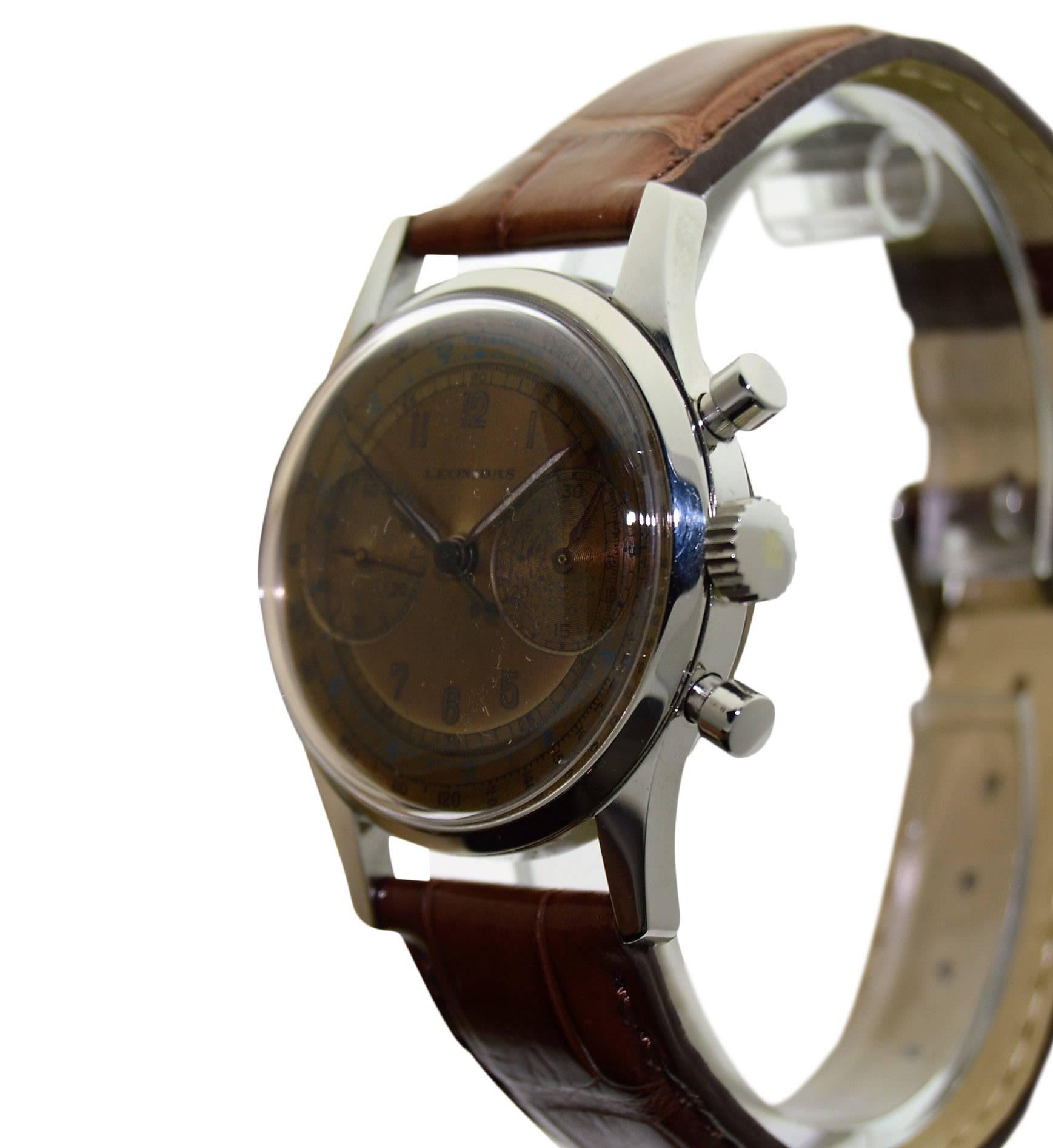 Women's or Men's Leonidas Stainless Steel Chronograph Original Rose Gold Dial Manual Wristwatch