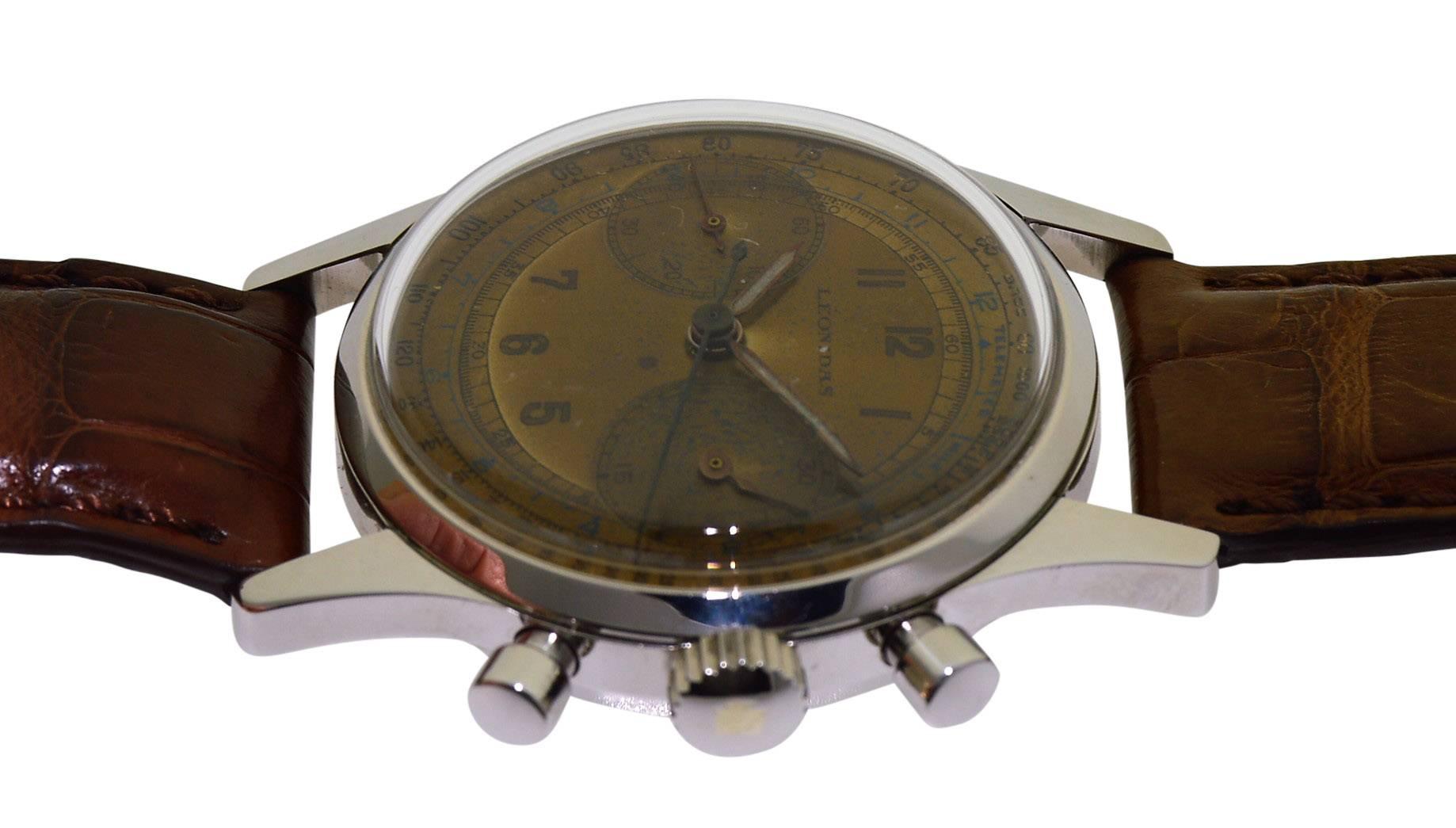Leonidas Stainless Steel Chronograph Original Rose Gold Dial Manual Wristwatch 1