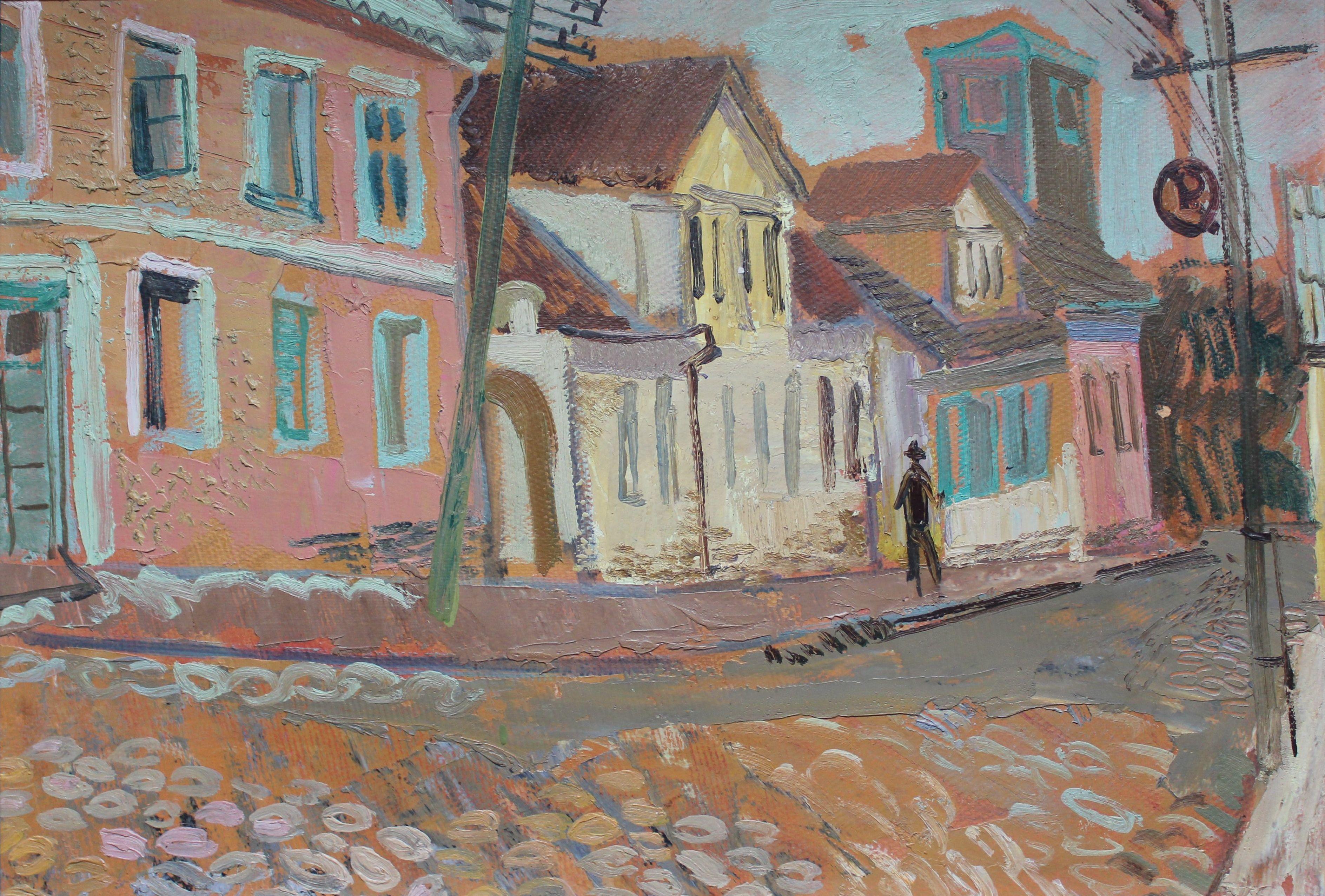 Alte Stadt . Öl auf Karton 47,x68 cm. (Impressionismus), Painting, von Leonids Maurins
