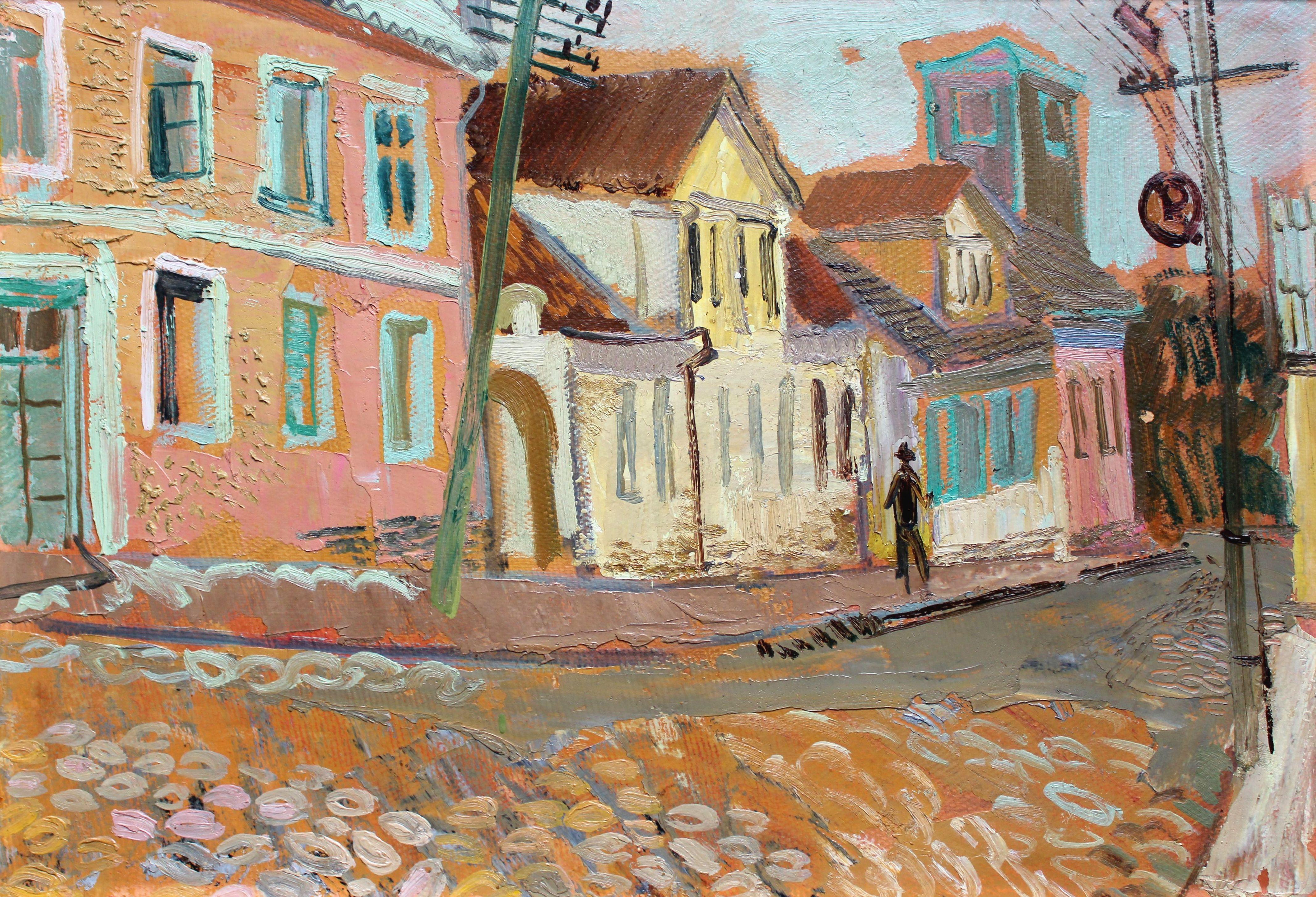 Leonids Maurins Landscape Painting - Old town . Oil on cardboard 47, x68 cm.