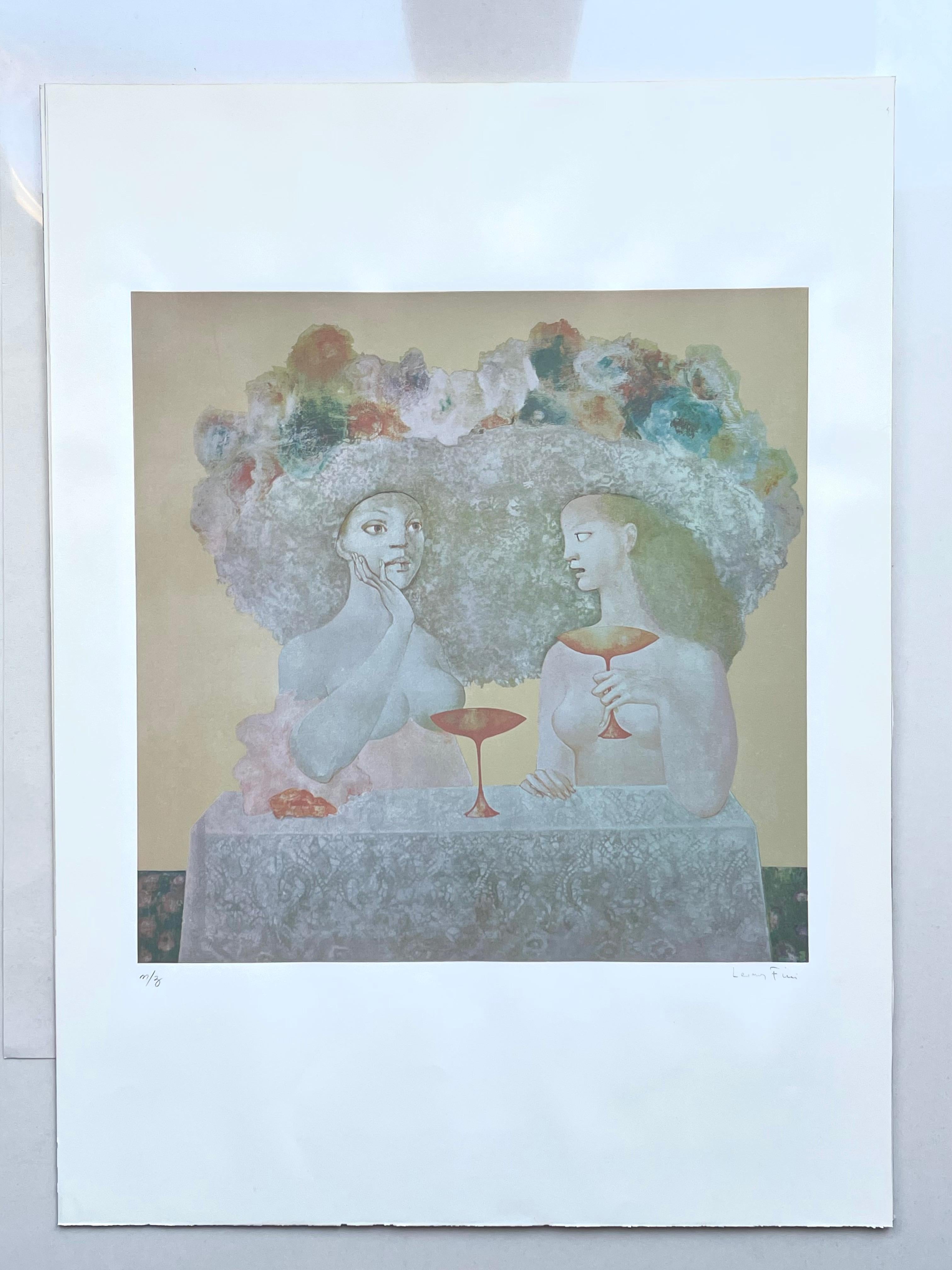Modern Leonor Fini, two women, rare print on paper For Sale