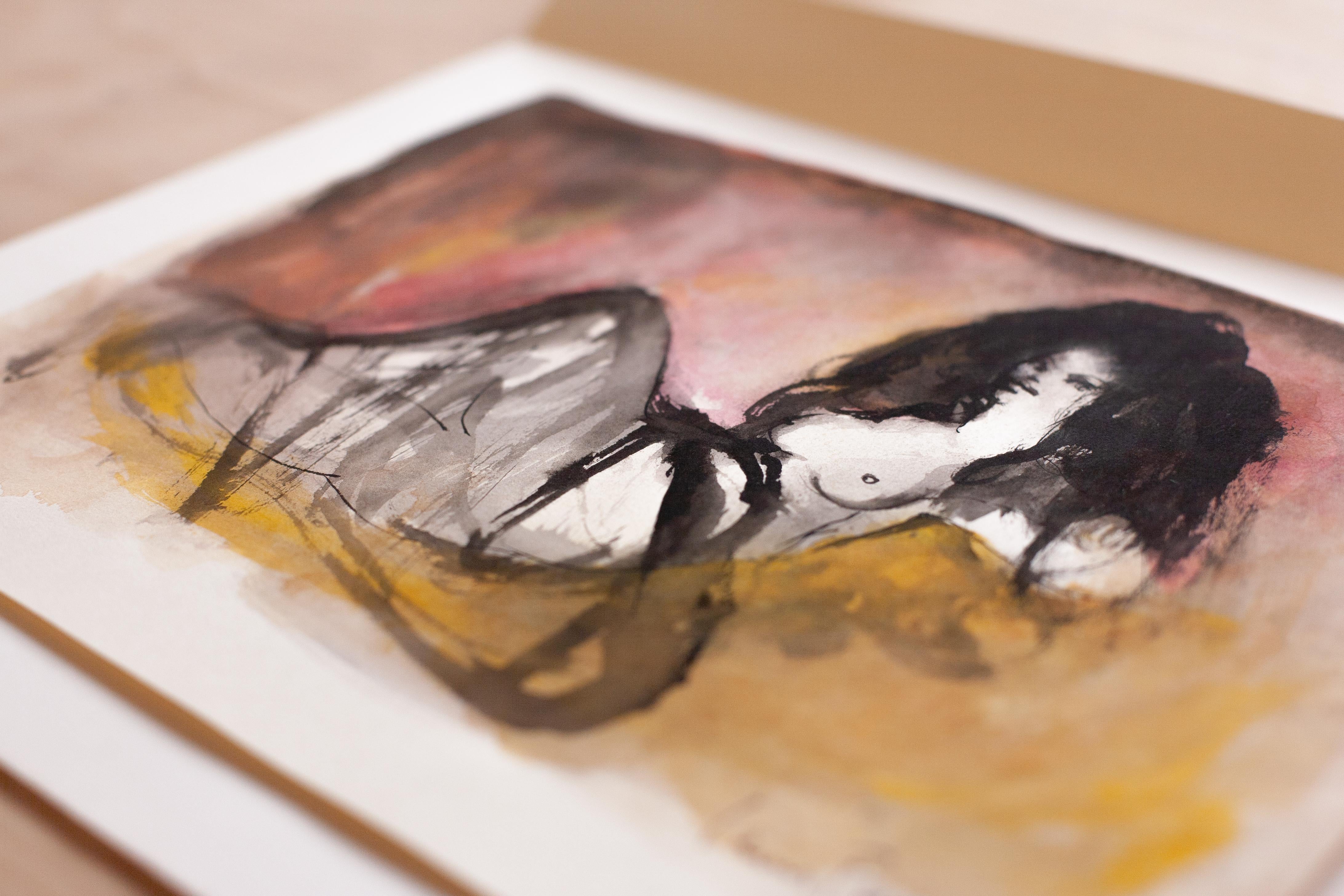Aquarelle sur Arches

Leonor Fini est née en Argentine en 1907 mais a voyagé et vécu en Europe avec sa mère dès son plus jeune âge. En 1931, elle est à Paris, en plein dans le mouvement surréaliste. Son travail, comme celui des autres surréalistes,