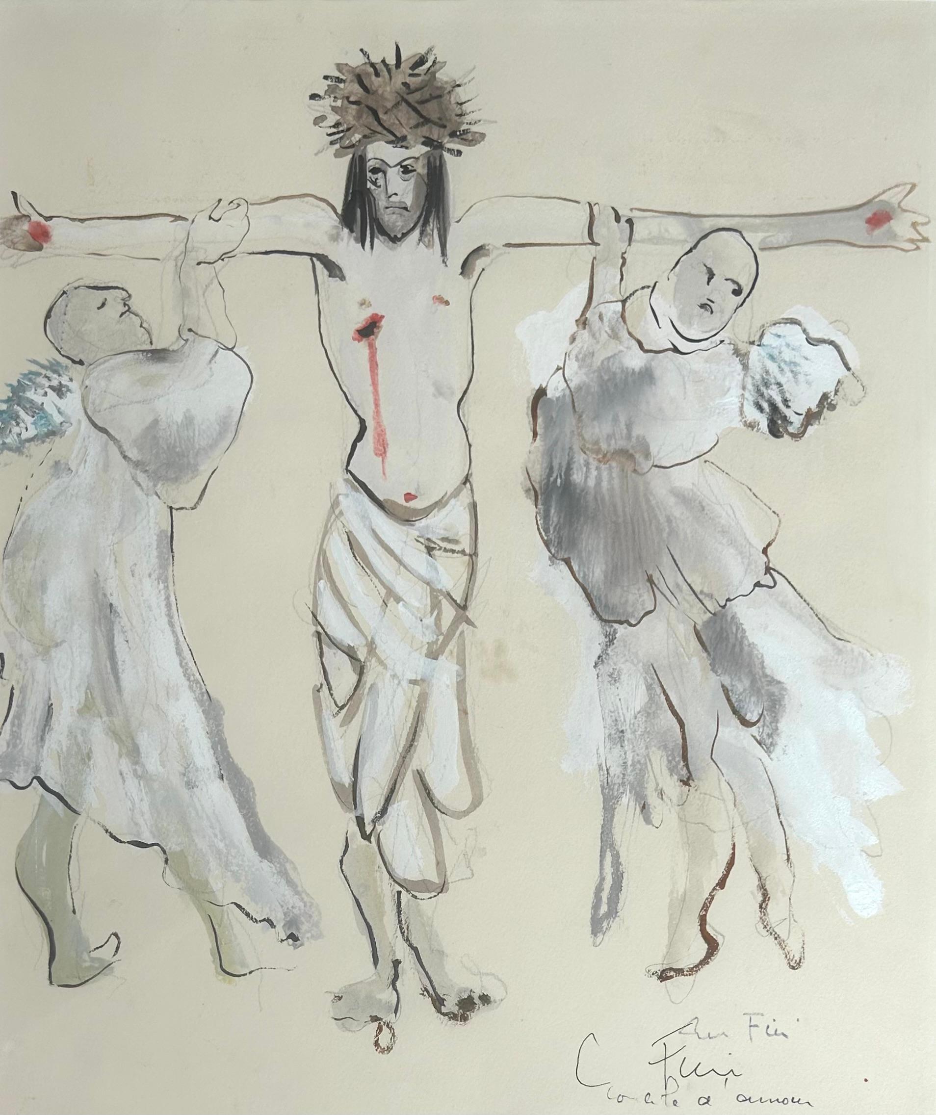 Le Concile d'Amour - Gouache su carta Donna pittrice surrealista unica, 1968 - Painting di Leonor Fini