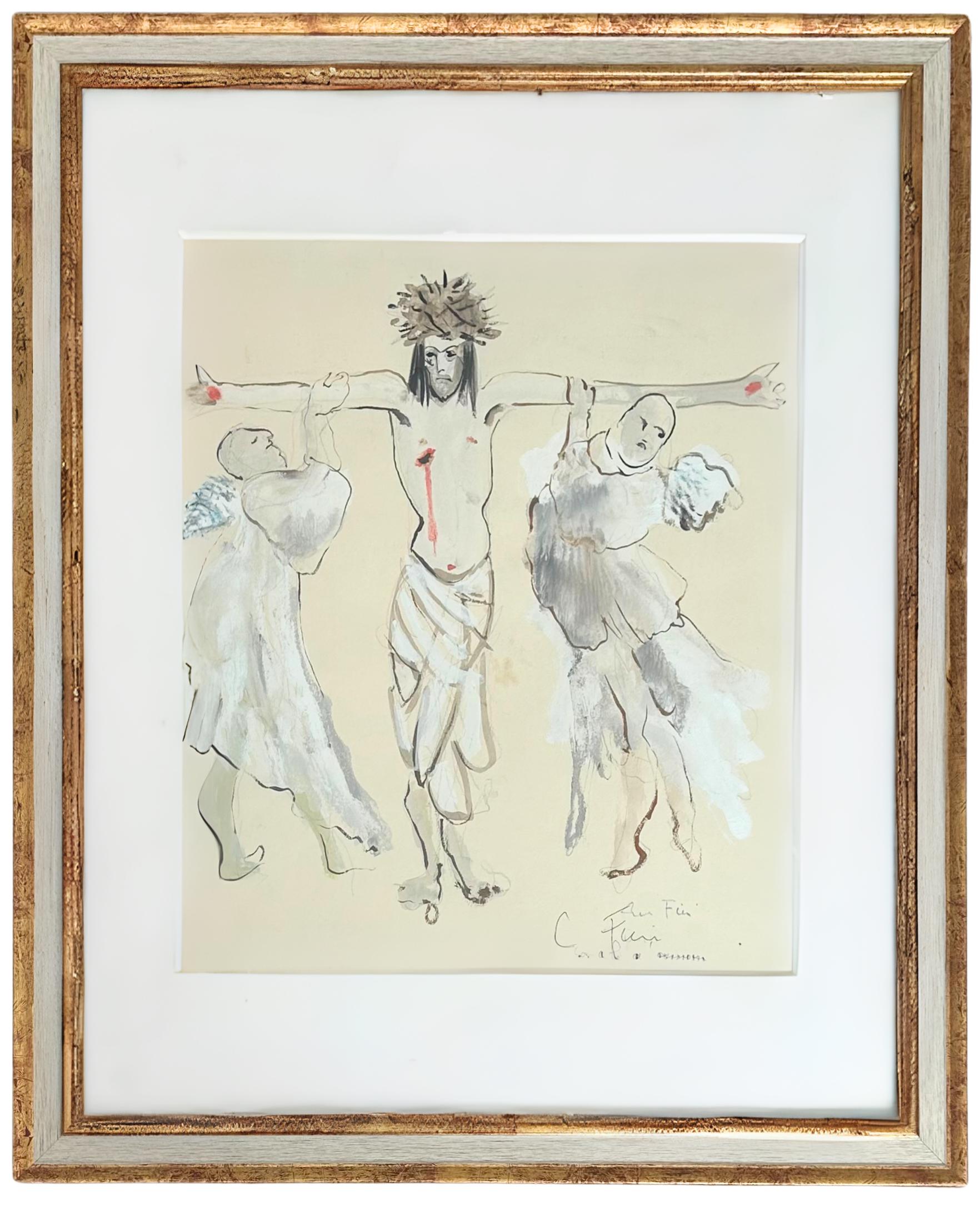 Le Concile d'Amour - Gouache sur papier Peintre surréaliste unique, 1968
