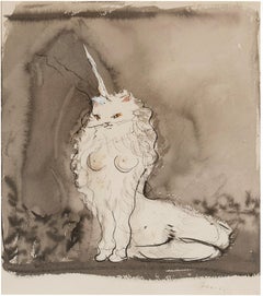 Vintage Sexy Cat  - Nude Unicorn Cat Woman  -  Chat Surrealiste 
