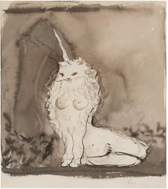 Chat sexy  - Femme chat licorne nue  -  Chat Surrealiste