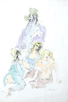 Allegorical Figures - Hand-colore Etching on Paper by Leonor Fini - 20th Century