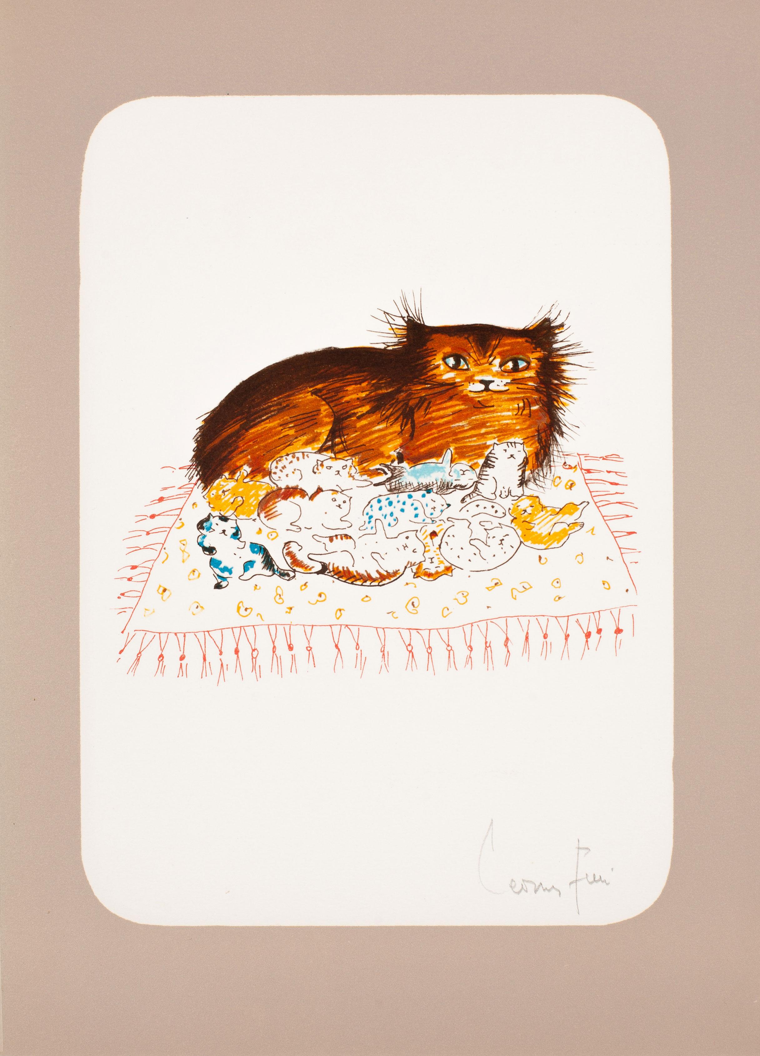 Leonor Fini Animal Print – Katze auf einem Teppich