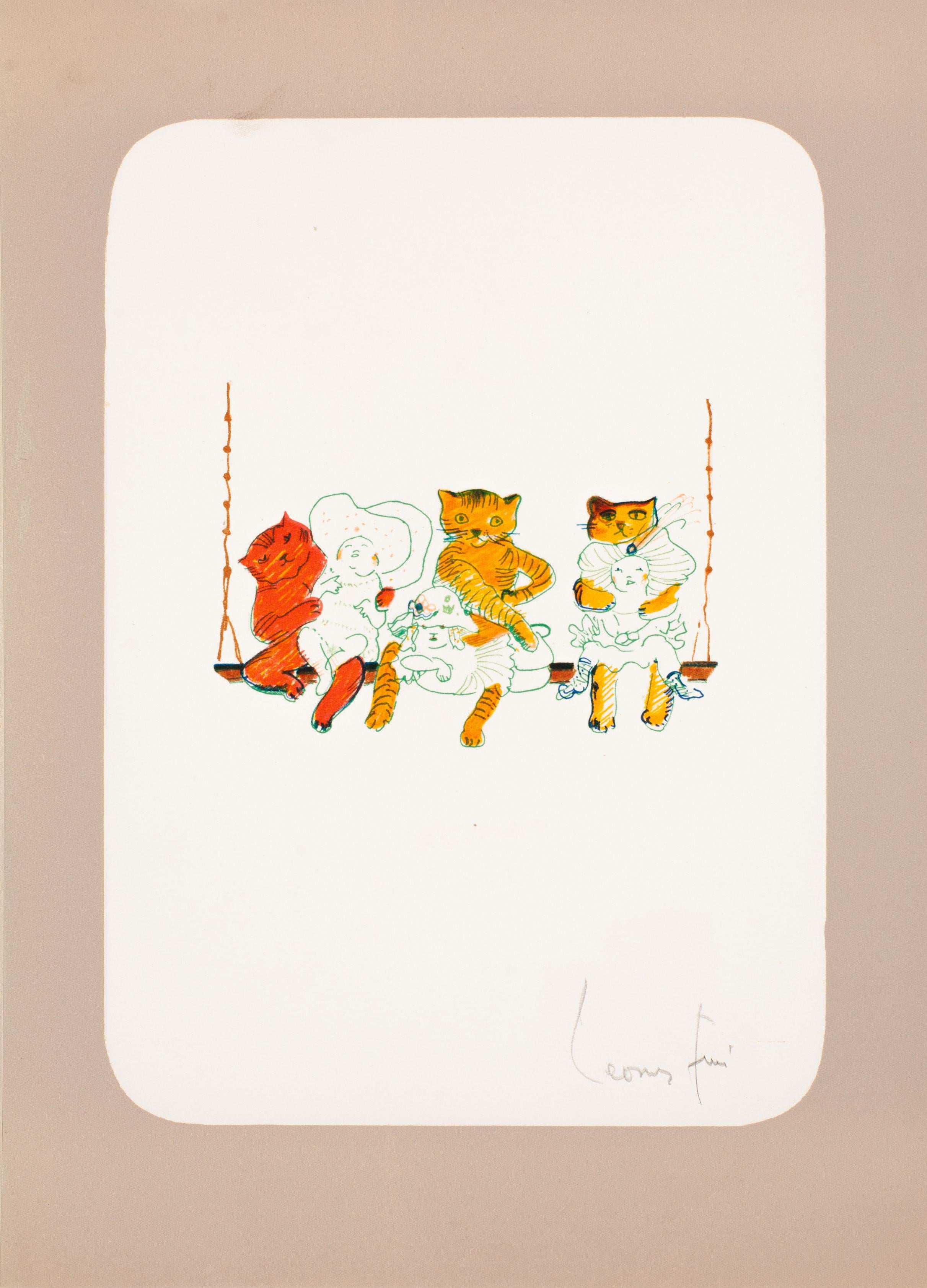 Leonor Fini Animal Print - Cats on a Swing
